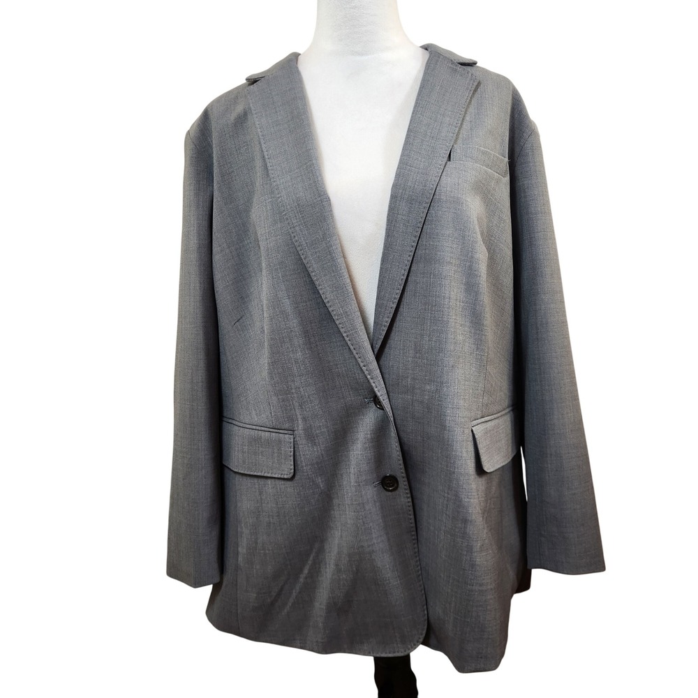 Lands End Womens 22W Gray‎ Wool Blend Blazer Suit Jacket Career Office Lined